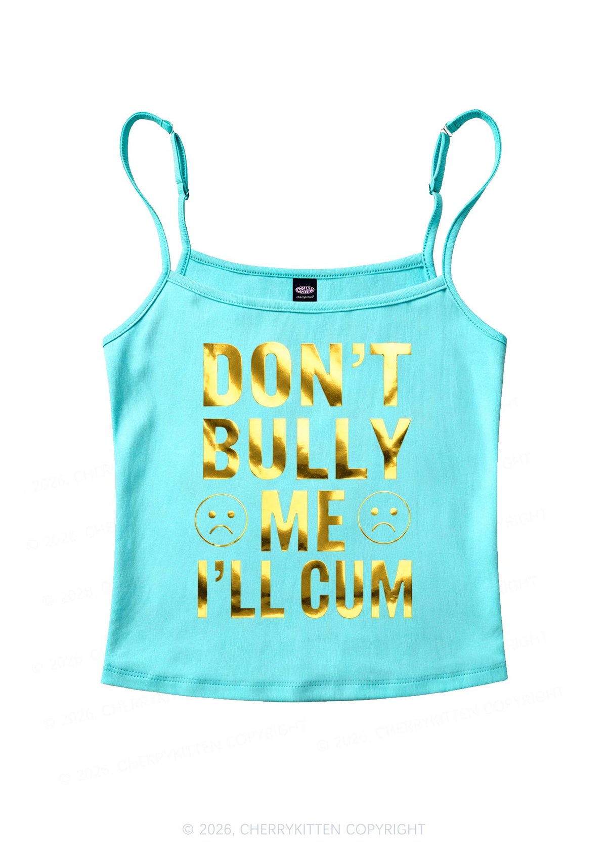 Dont Bully Me Silver Foil Printed Y2K Spaghetti Strap Cami Cherrykitten