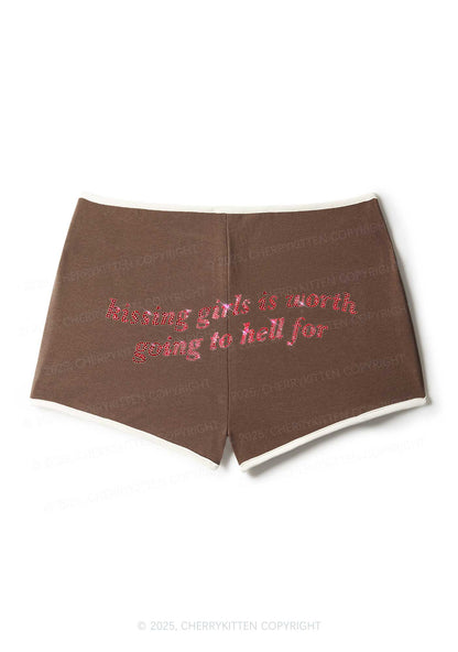 Rhinestone Kissing Girls is Worth Pride Y2K Booty Shorts Cherrykitten