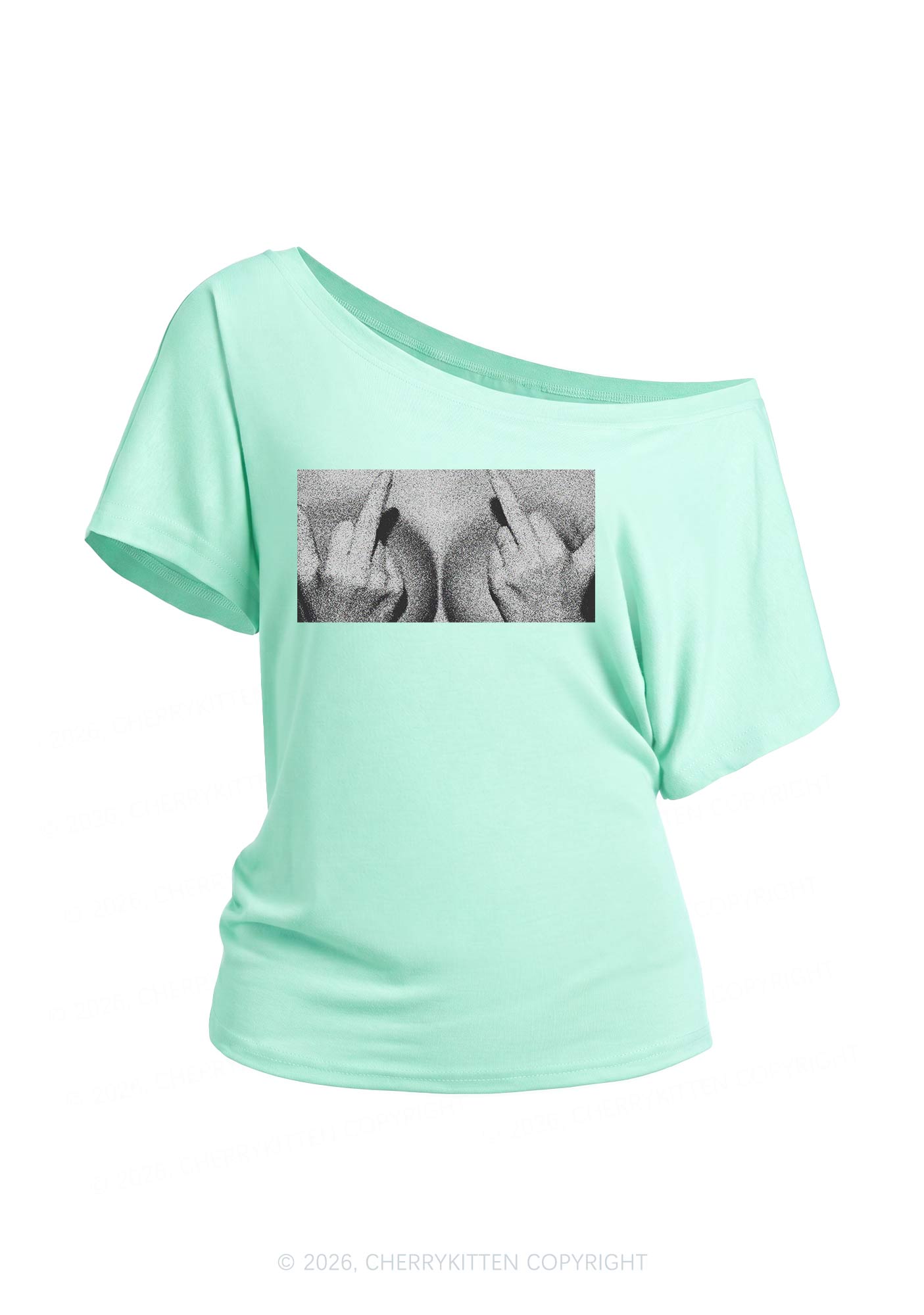 Middle Finger Bxxbs Y2K Off Shoulder Tee Cherrykitten