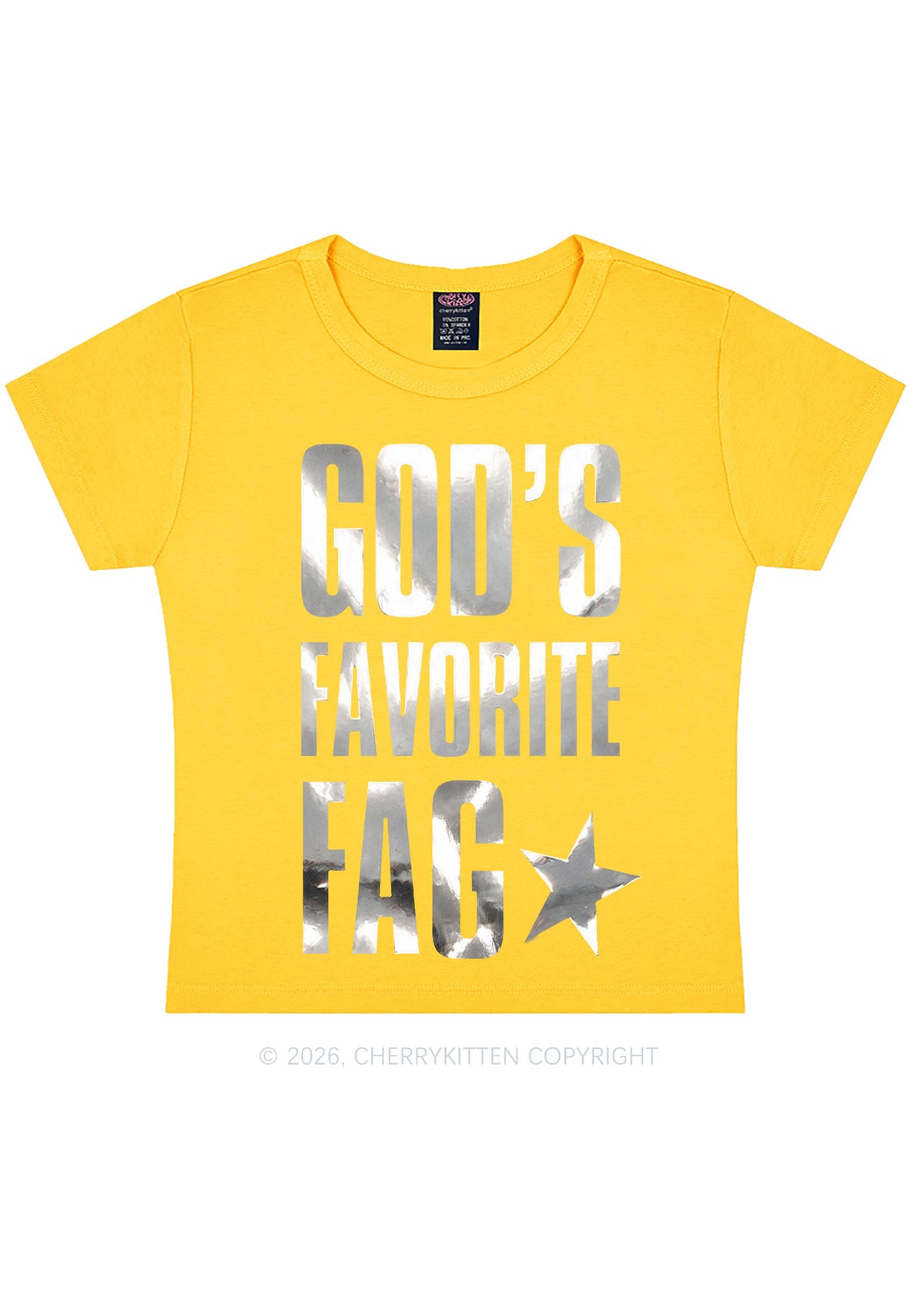 Gods Favorite Fag Pride Silver Foil Printed Y2K Baby Tee Cherrykitten