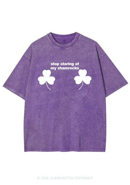 Stop Staring At My Shamrocks St Patricks Y2K Shirts Washed Tee Cherrykitten