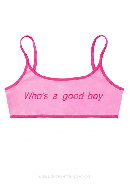 Embroidered Whos A Good Boy Y2K Super Crop Cami Cherrykitten