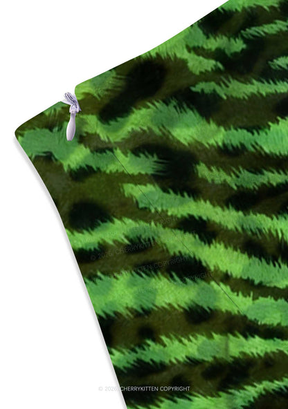 Green Zebra Leopard Pattern St Patricks Y2K Print Mini Skirt Cherrykitten