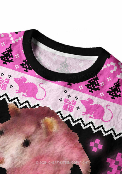 Hot Pink Ratz Y2K Christmas Knit Sweatshirt Cherrykitten