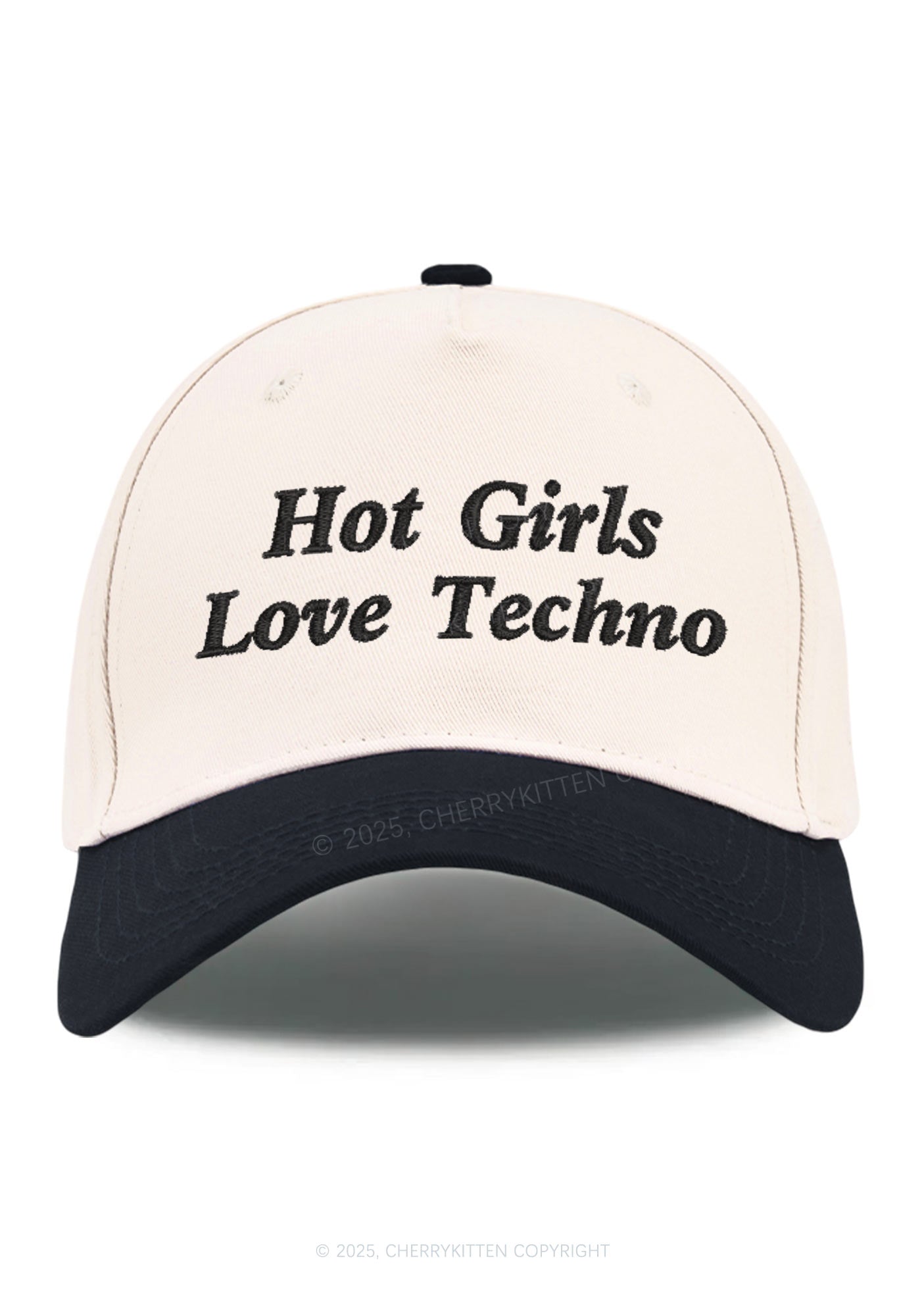 Embroidered Hot Girls Love Techno Y2K Color Block Baseball Cap Cherrykitten
