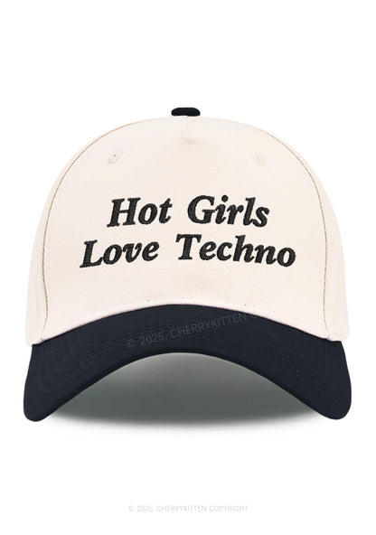 Embroidered Hot Girls Love Techno Y2K Color Block Baseball Cap Cherrykitten