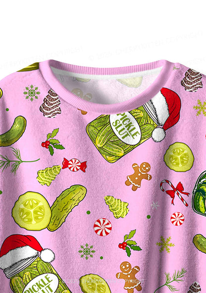 Christmas Santa Pickle Y2K Fleece Long Sleeve Pajama Set Cherrykitten