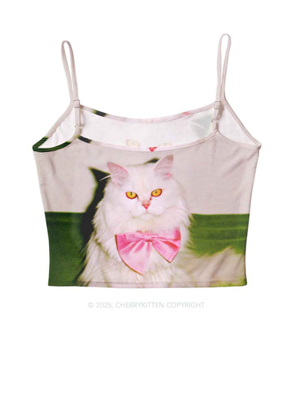 Pink Bow Cat Y2K Mesh Cami Tank Cherrykitten