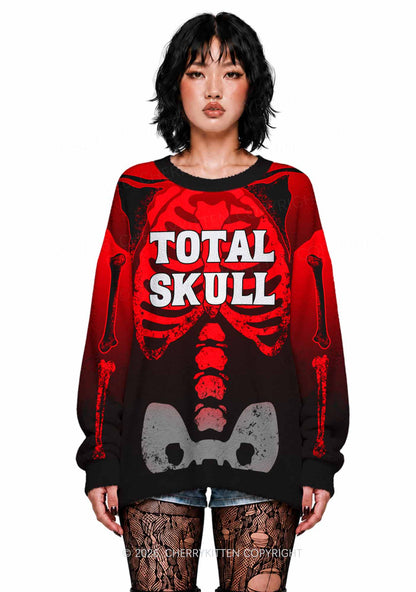Halloween Total Skull Y2K Knit Sweatshirt Cherrykitten