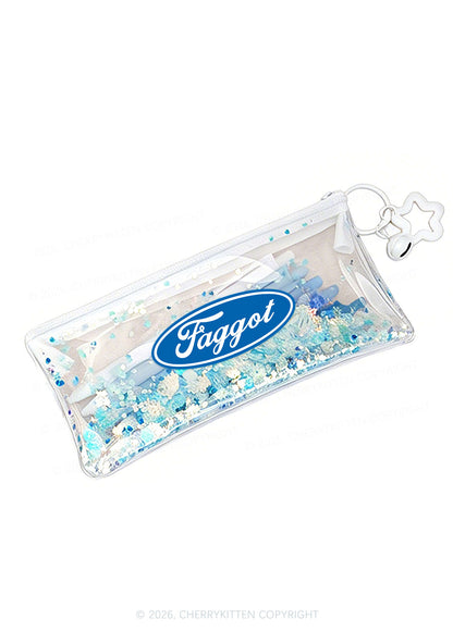 Faggot Pride Y2K Quicksand Transparent Pencil Pouch Cherrykitten