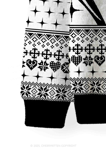 White Cxxt Flame Y2K Christmas Cardigan Knit Sweatshirt Cherrykitten