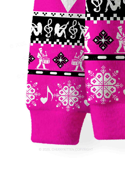 Hot Pink Dibs On The Drummer Y2K Christmas Knit Sweatshirt Cherrykitten