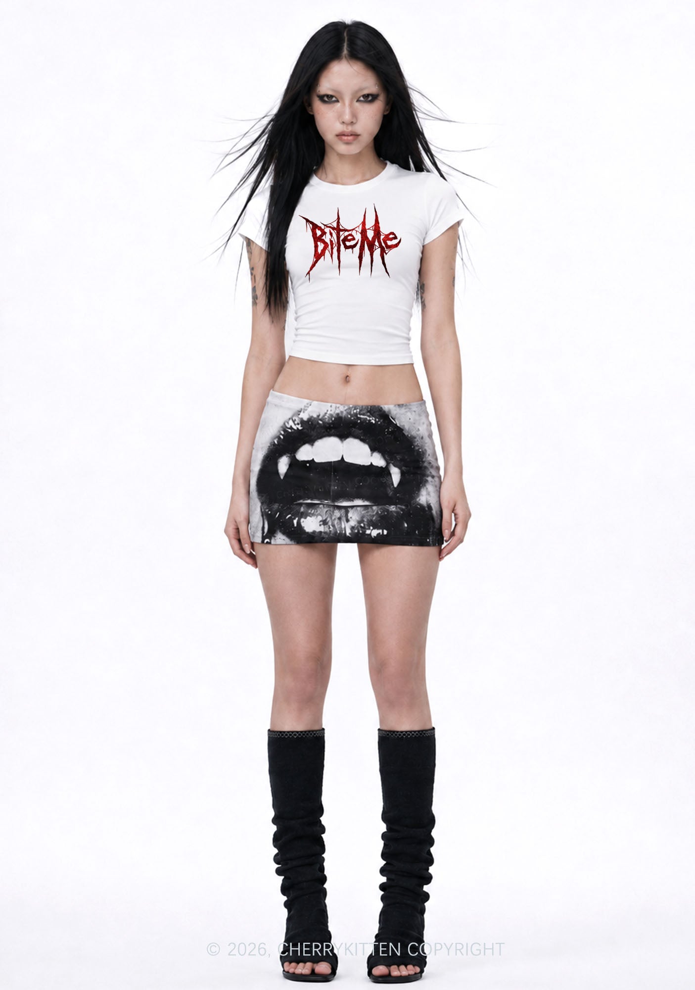 Halloween Bite Me Y2K Goth Angel Wings Baby Tee Cherrykitten