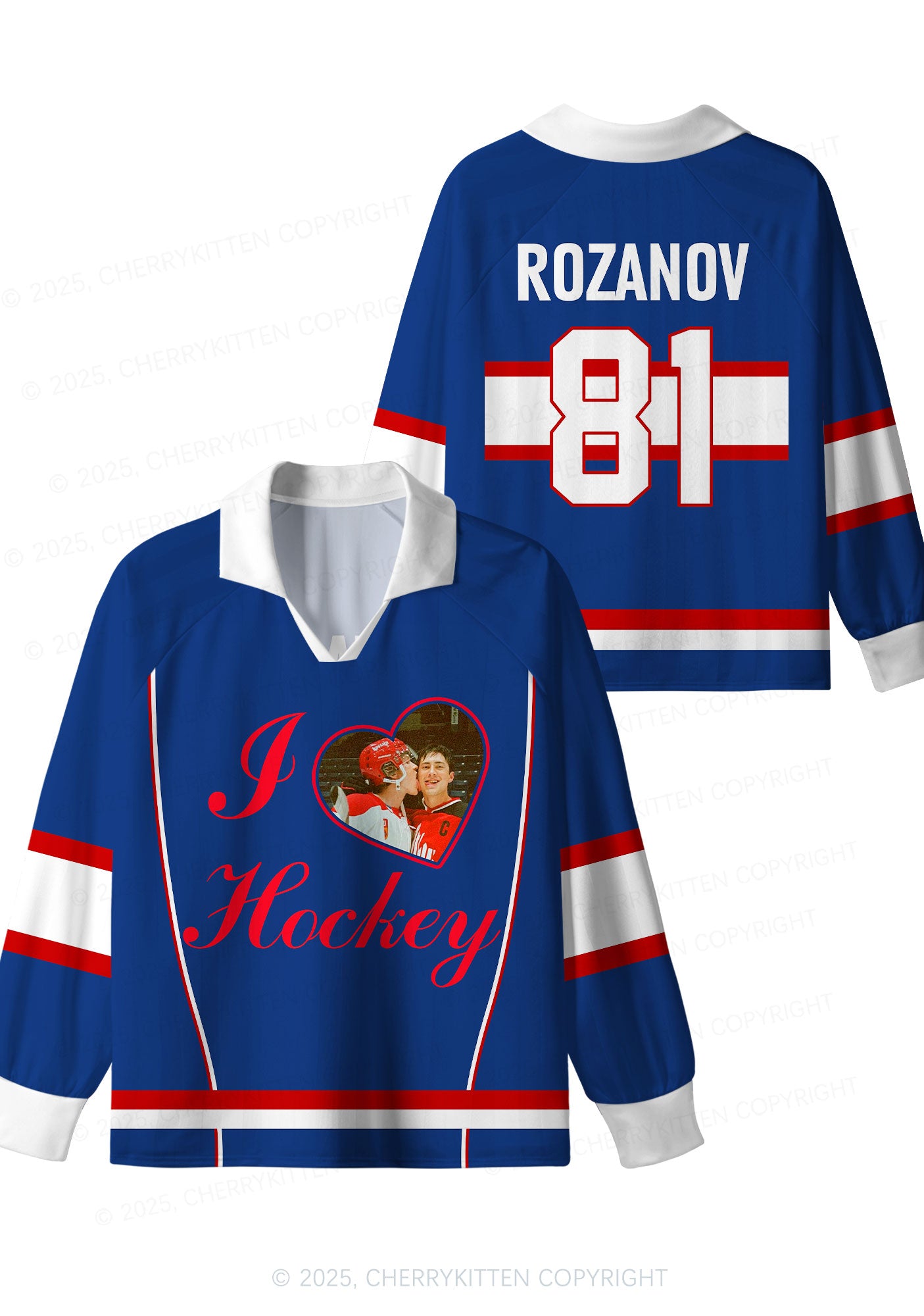 Blue I Love Hockey HR Y2K Long Sleeve Sport Jersey Shirts Cherrykitten
