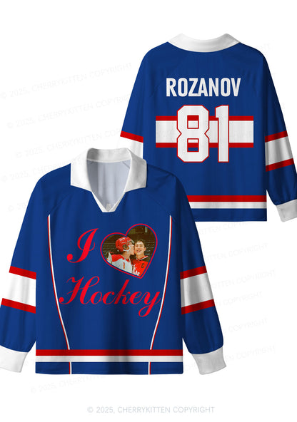 Blue I Love Hockey HR Y2K Long Sleeve Sport Jersey Shirts Cherrykitten