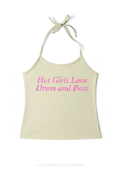Glitter Hot Girls Love Drum And Bass Y2K Halter Neck Cami Cherrykitten