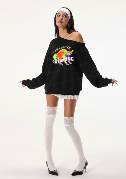 Thermal Cat Y2K Off Shoulder Sweatshirts Cherrykitten