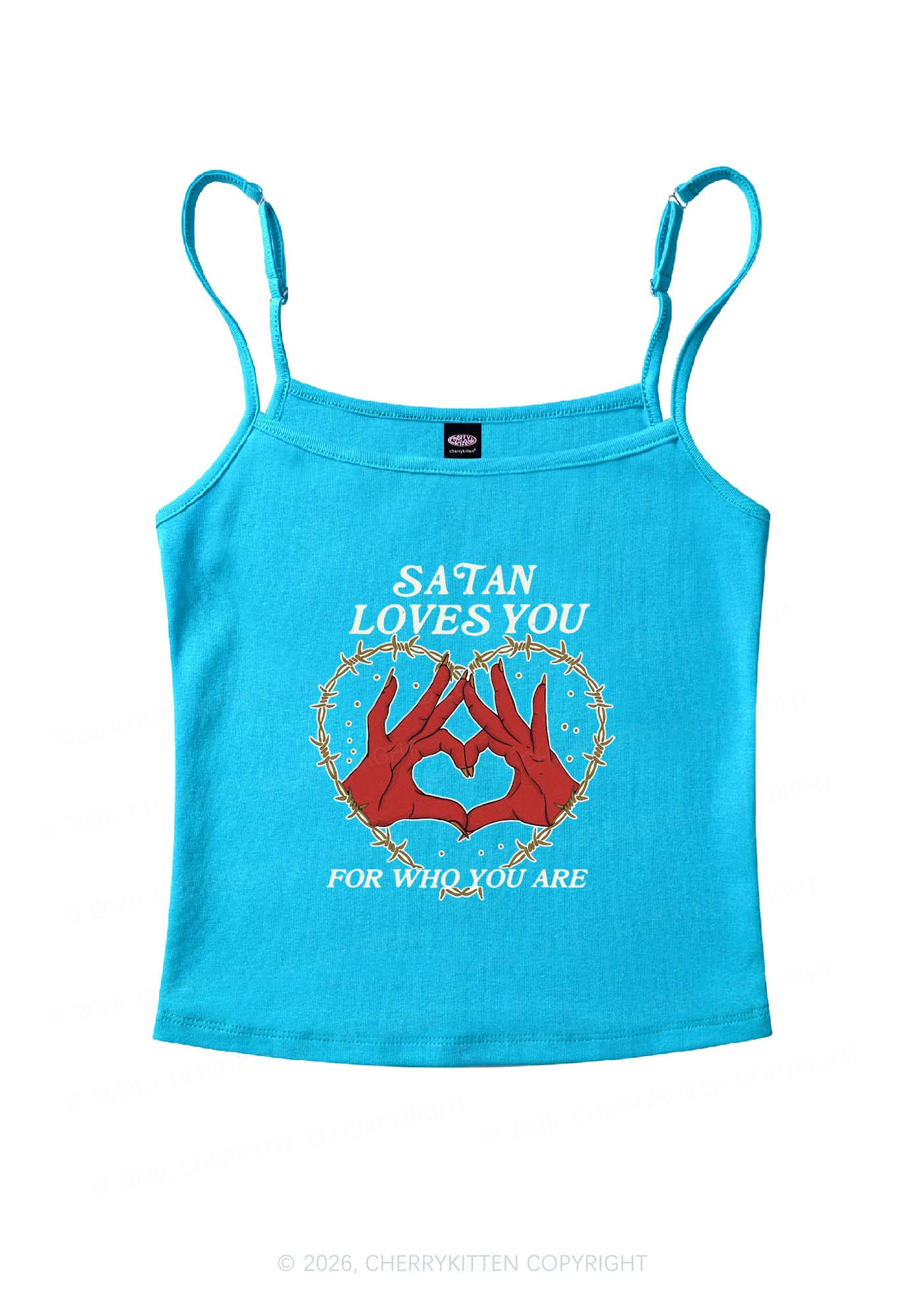Satan Loves You Heart Halloween Y2K Spaghetti Strap Cami Cherrykitten