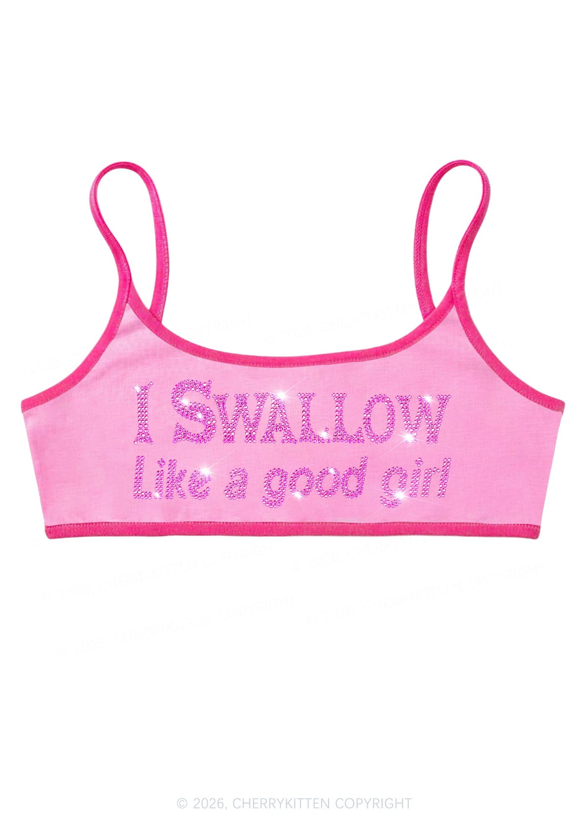 Rhinestone Swallow Like Good Girl Y2K Super Crop Cami Cherrykitten