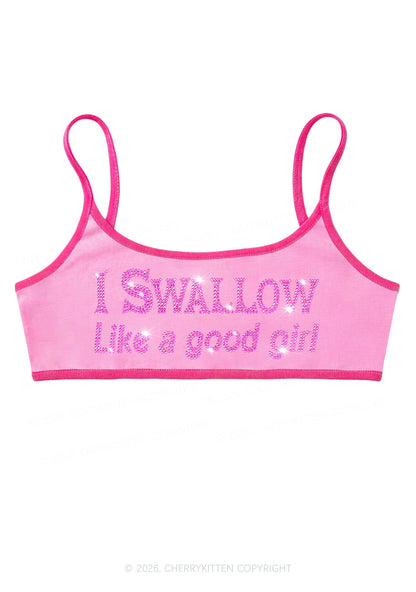 Rhinestone Swallow Like Good Girl Y2K Super Crop Cami Cherrykitten