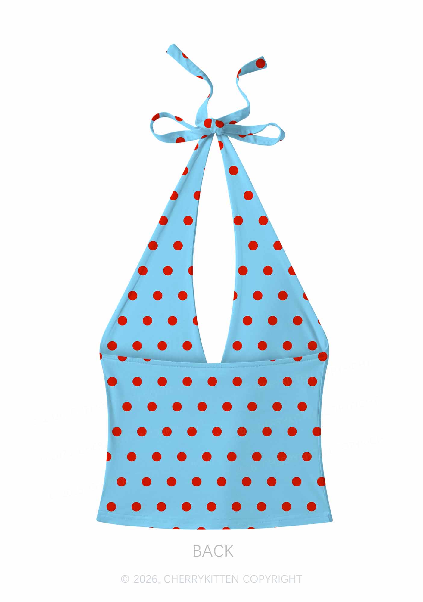 Red Dots On Blue Y2K Print Halter Deep V Neck Cami Cherrykitten