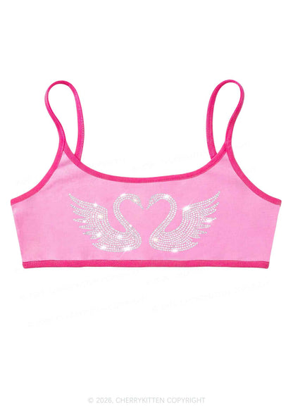 Rhinestone Swans Y2K Super Crop Cami Cherrykitten