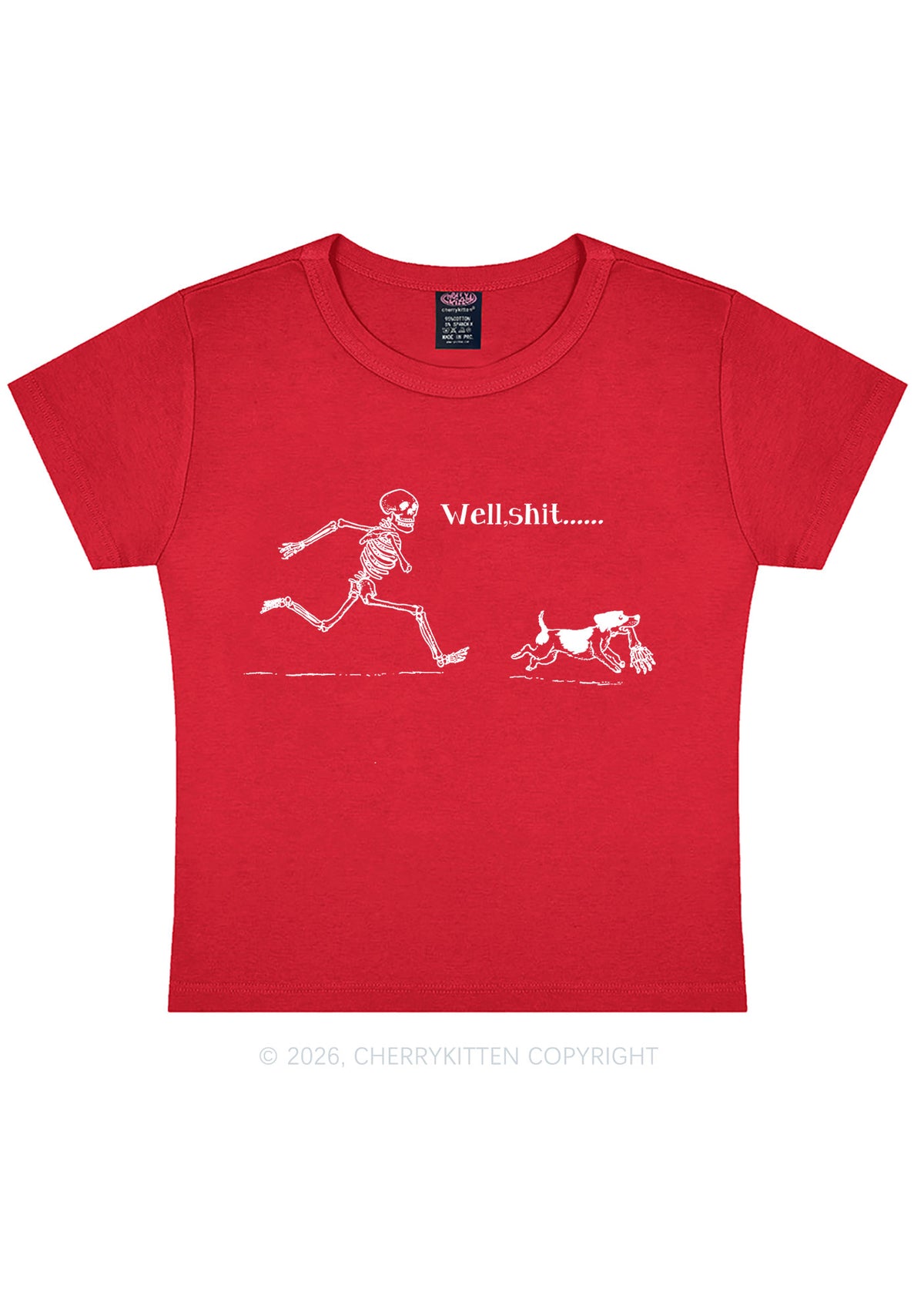 Halloween Skeleton Chase Dog Y2K Baby Tee Cherrykitten