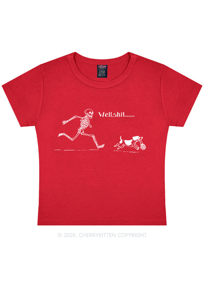 Halloween Skeleton Chase Dog Y2K Baby Tee Cherrykitten