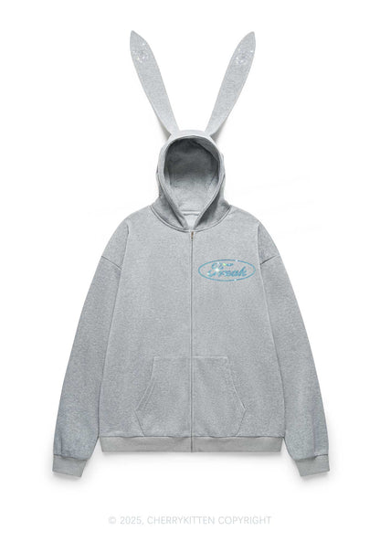 Rhinestone Freak Y2K Bunny Ear Zip Hoodie Cherrykitten
