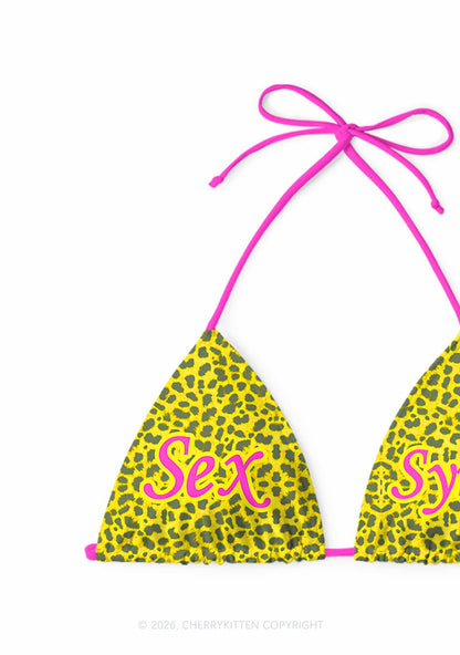 Sx Symbol Yellow Leopard Y2K Print Bikini Set Cherrykitten