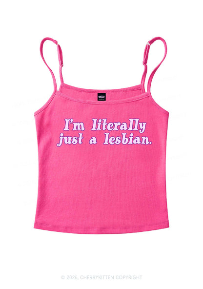 Literally Just A Lesbian Pride Y2K Spaghetti Strap Cami Cherrykitten