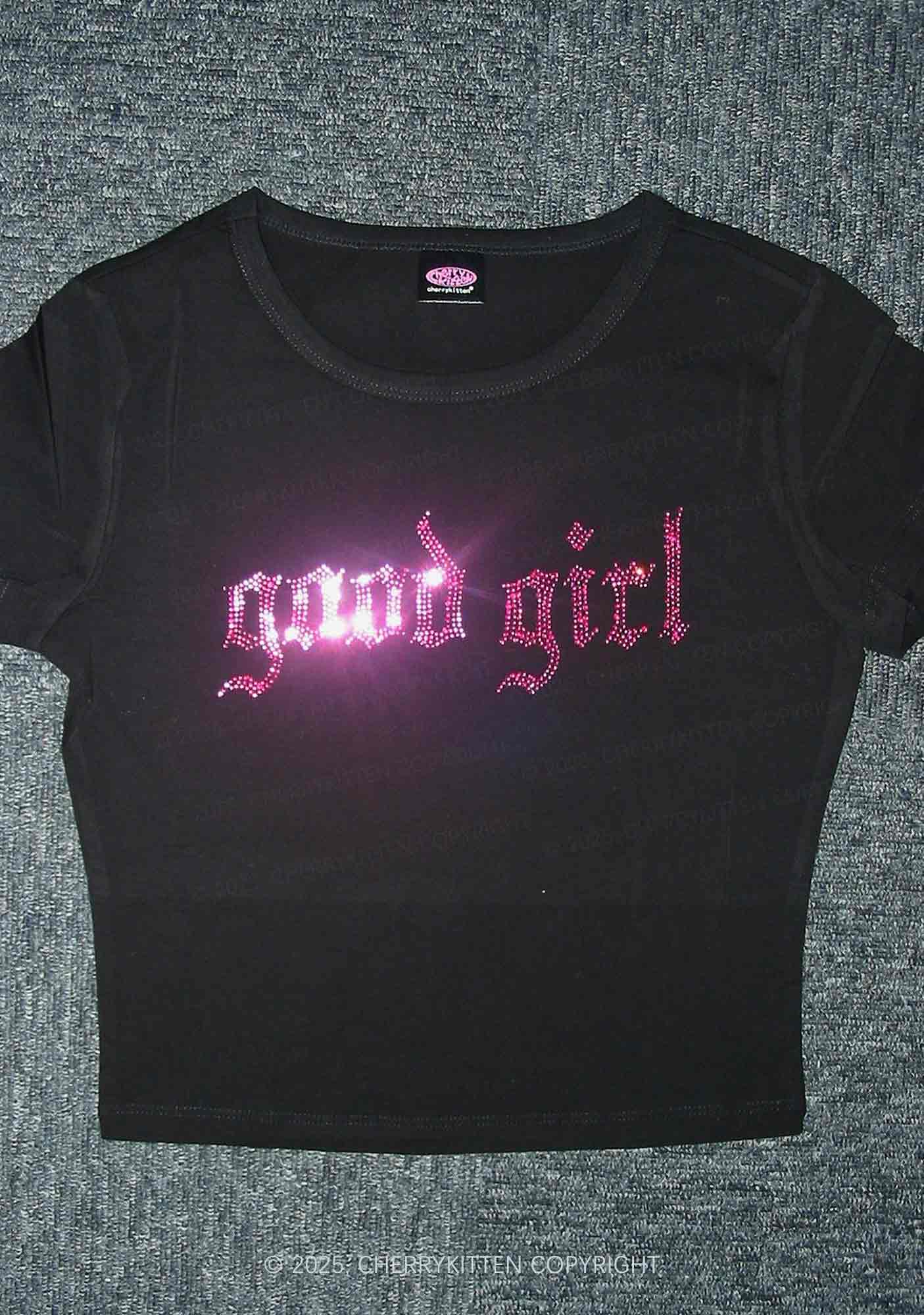 Rhinestone Good Girl Y2K Baby Tee Cherrykitten