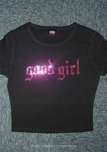 Rhinestone Good Girl Y2K Baby Tee Cherrykitten