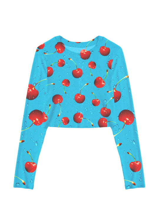 Fresh Cherry Y2K Mesh Long Sleeve Crop Top Cherrykitten