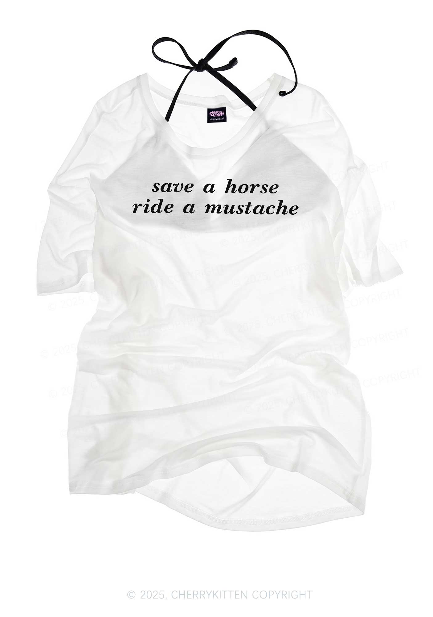 Ride A Mustache Y2K Sheer Boyfriend Tee Cherrykitten