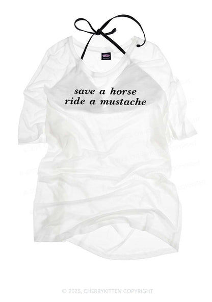 Ride A Mustache Y2K Sheer Boyfriend Tee Cherrykitten