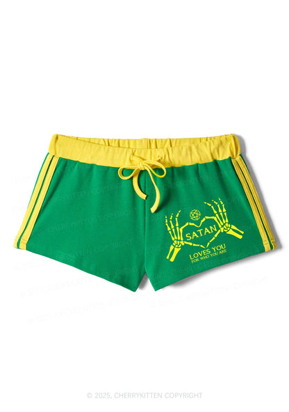Halloween Satan Loves You Y2K Drawstring Mini Shorts Cherrykitten