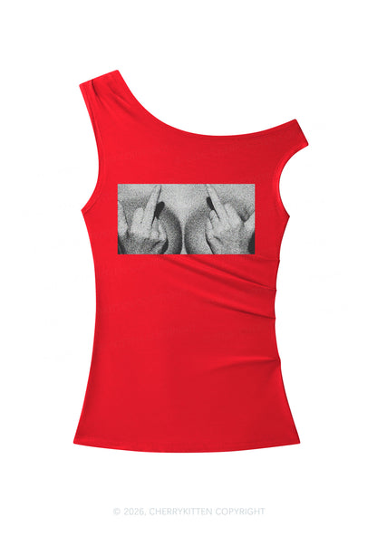 Middle Finger Bxxbs Y2K Off Shoulder Tank Top Cherrykitten