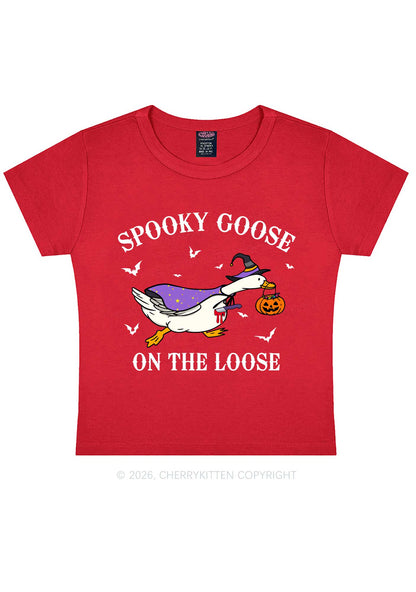 Halloween Spooky Goose On Loose Y2K Baby Tee Cherrykitten