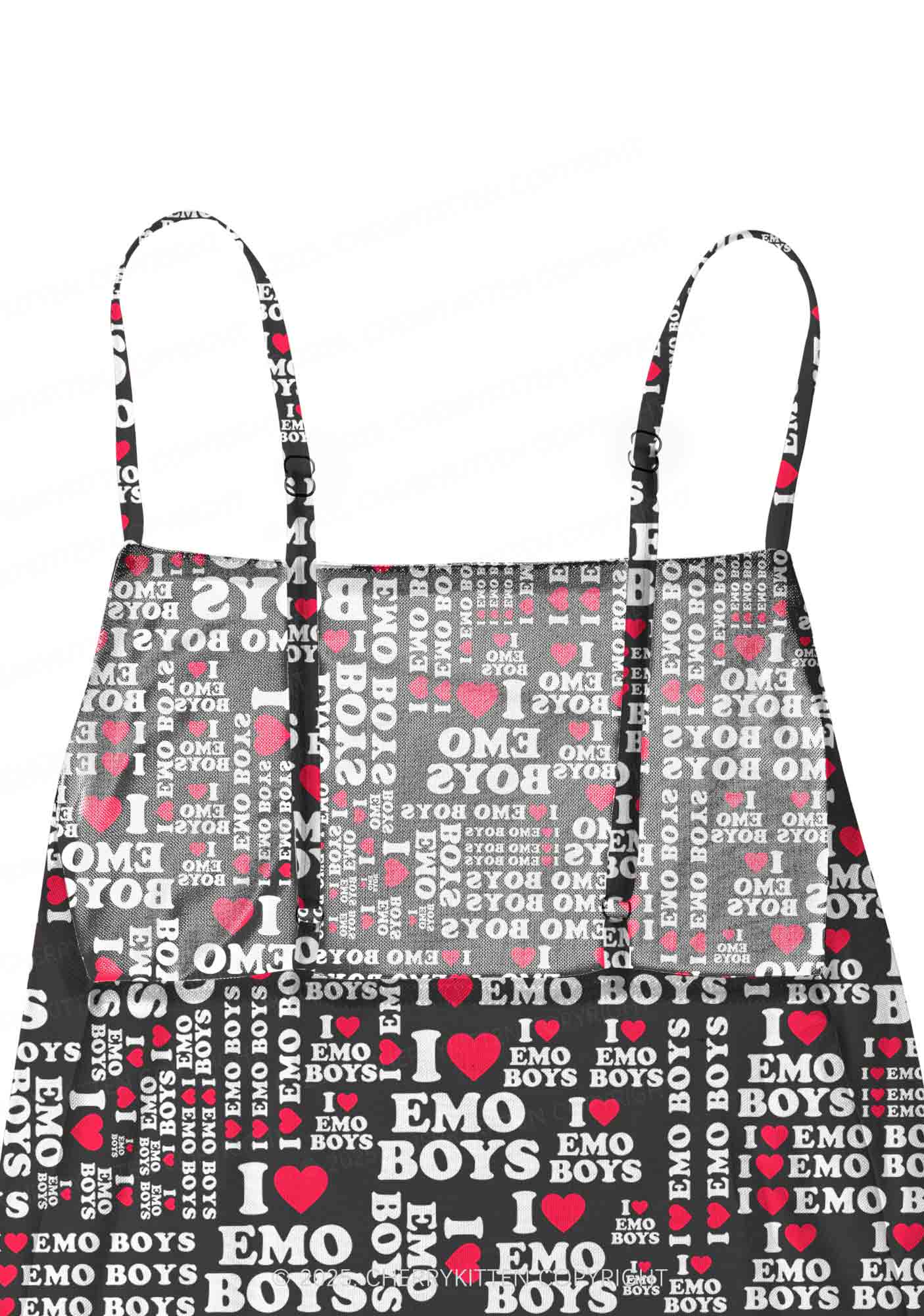 I Love Emo Boys Y2K Mesh Slip Dress Cherrykitten