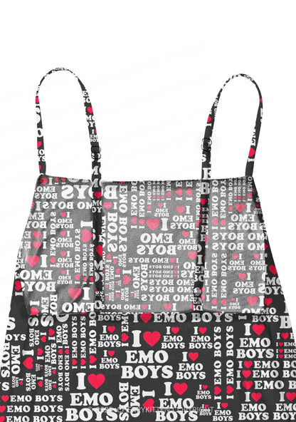 I Love Emo Boys Y2K Mesh Slip Dress Cherrykitten