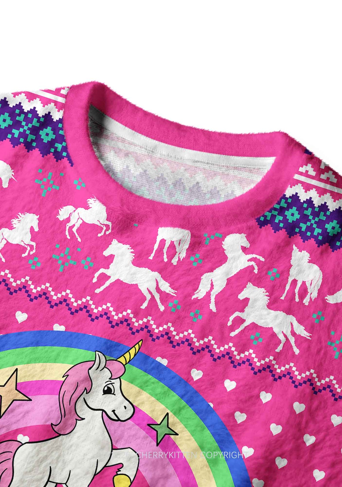 Rainbow Unicorn Alpha Male Y2K Christmas Knit Sweatshirt Cherrykitten