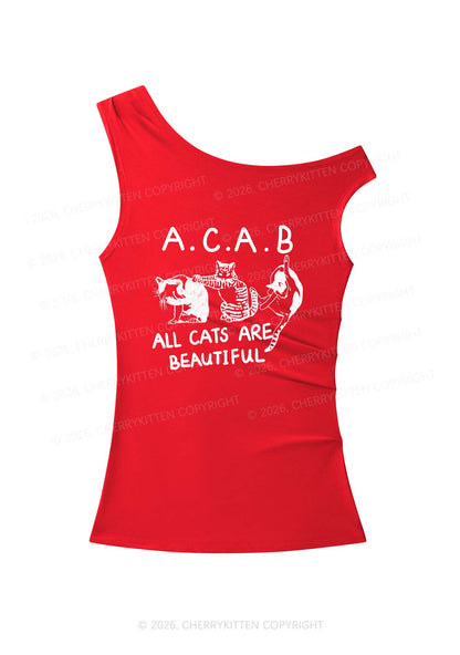 ACAB Cats Y2K Off Shoulder Tank Top Cherrykitten