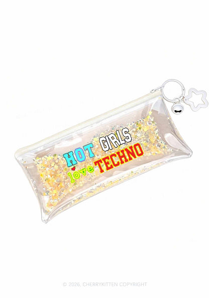 Hot Girls Love Techno Y2K Quicksand Transparent Pencil Pouch Cherrykitten