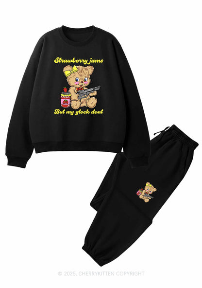Strawberry Jams Bear Y2K Fleece Sweatshirts Set Cherrykitten