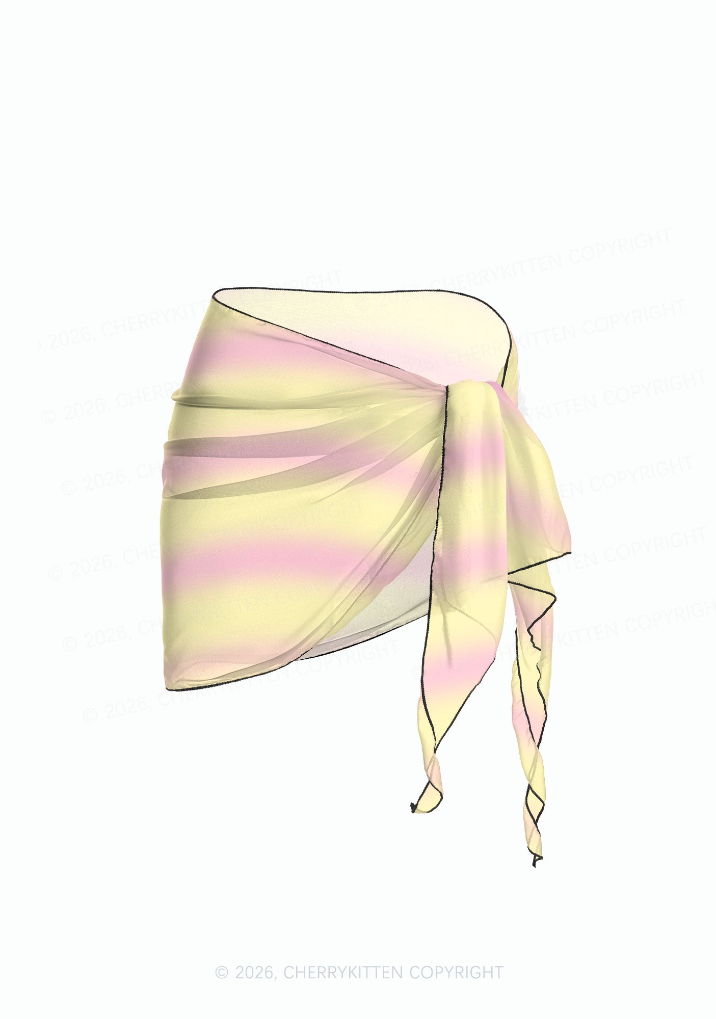 Pink Yellow Gradient Princess Y2K Print Bikini Set Cherrykitten