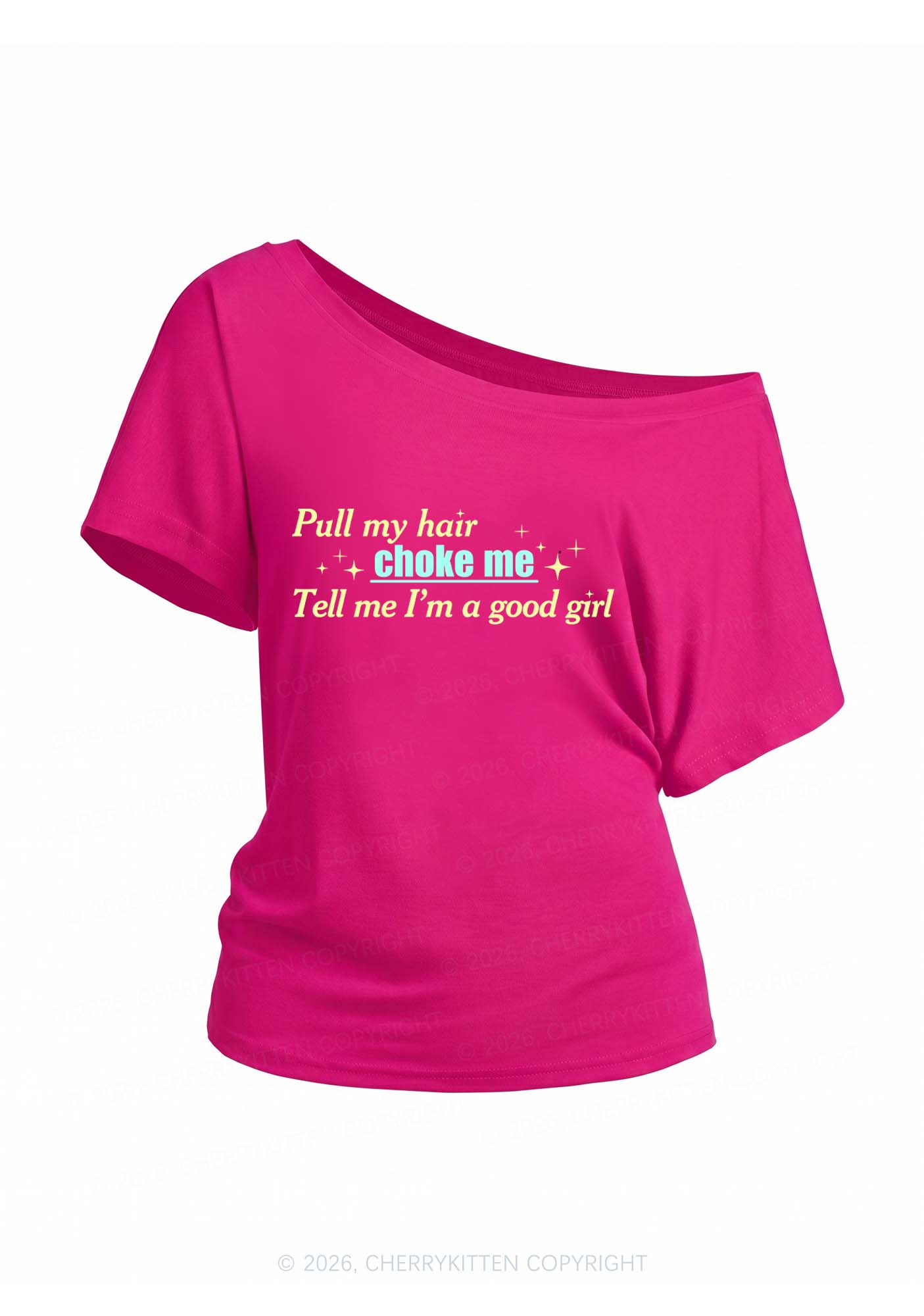 Choke Me Im Good Girl Y2K Off Shoulder Tee Cherrykitten