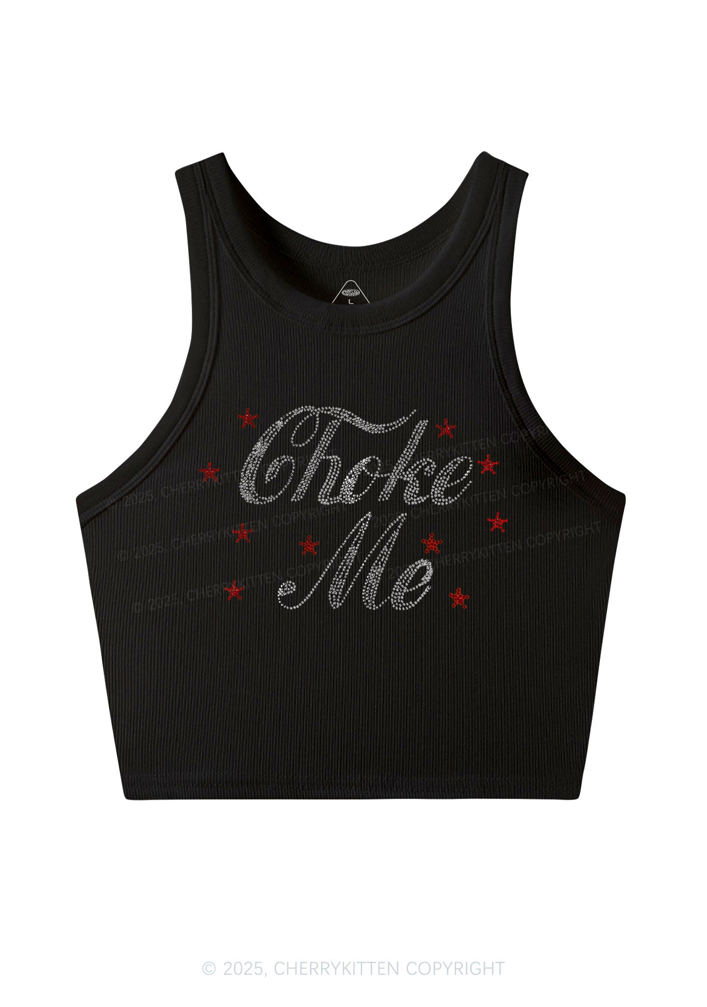 Rhinestone Choke Me Y2K Crop Tank Top Cherrykitten