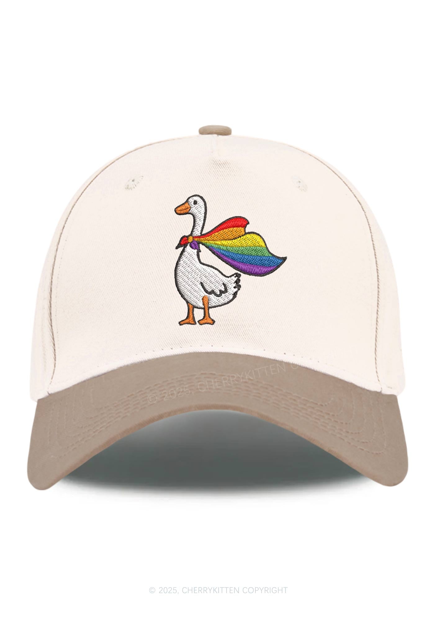 Embroidered Rainbow Goose Pride Y2K Color Block Baseball Cap Cherrykitten