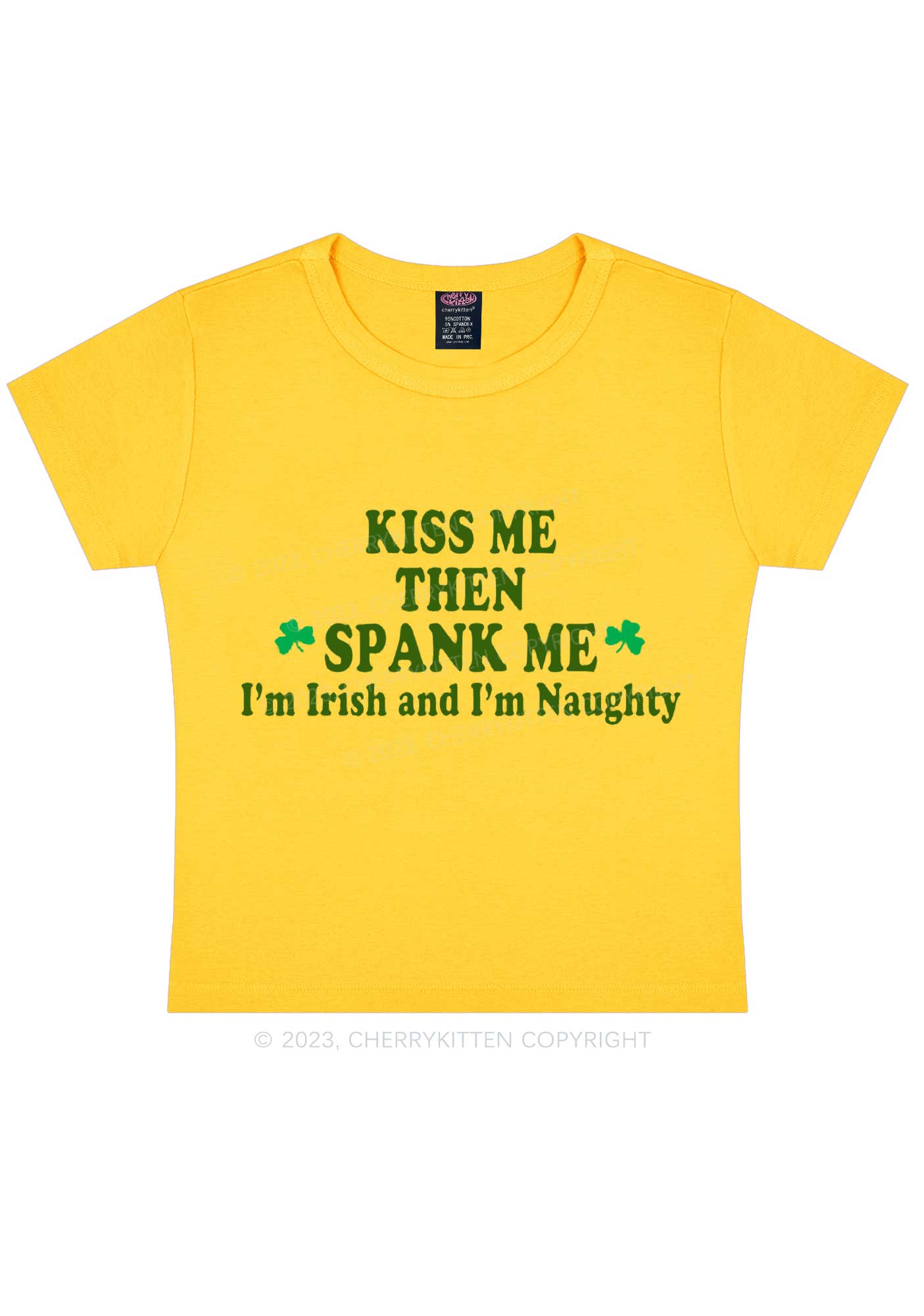 Kiss Me Then Spank Me St Patricks Y2K Baby Tee Cherrykitten